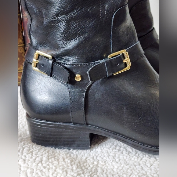 Lauren Ralph Lauren Marba Two Tone Leather Western Knee High Heeled Boots Riding - Picture 11 of 16